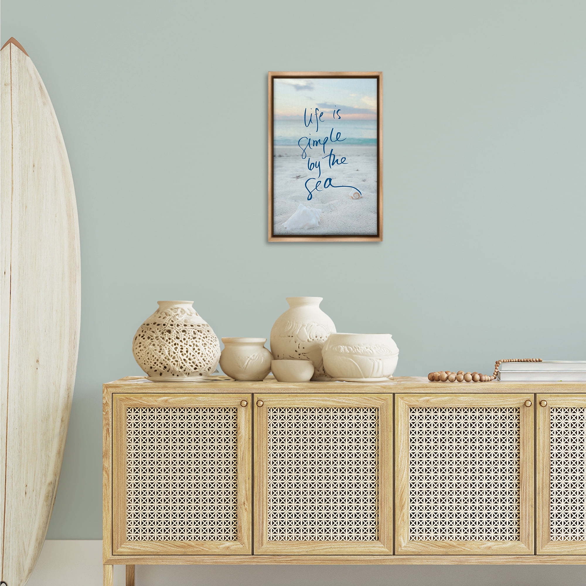 Stupell Industries Simple By The Sea Coastal Painting Brown Floater Framed Canvas Art Print Wall Art, 17 x 25