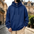 thumbnail image 3 of SYwaren Hoodie Men's 1/4 Zip Pullover Drawstring Kangaroo Pocket Long Sleeve Solid Metal Button, 3 of 8