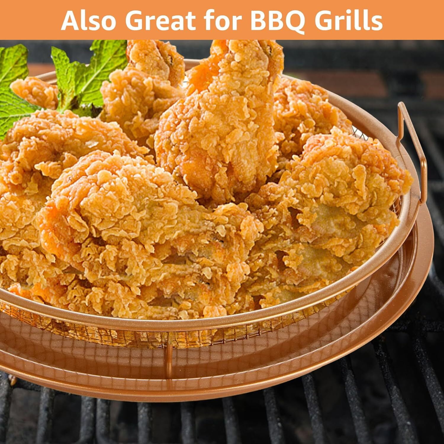 Air Fryer Basket for Oven, 2 Pieces Set Round 12'' Non-stick Stainless Steel Mesh Air Fryer Baking Tray Accessories Rack Roasting Grill Basket for Convection Oven Air Fryer, Dishwasher Safe