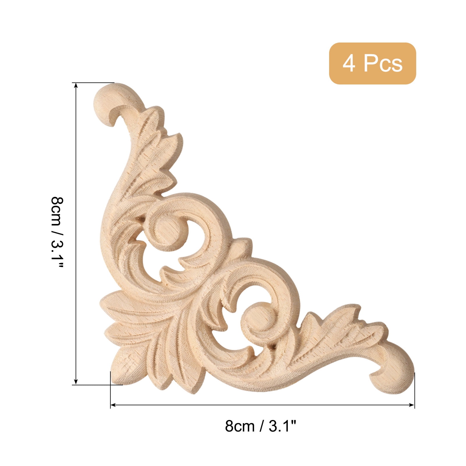 Unique Bargains 4Pcs Carved Wood Appliques Onlays for Mirrors Doors 8x8cm