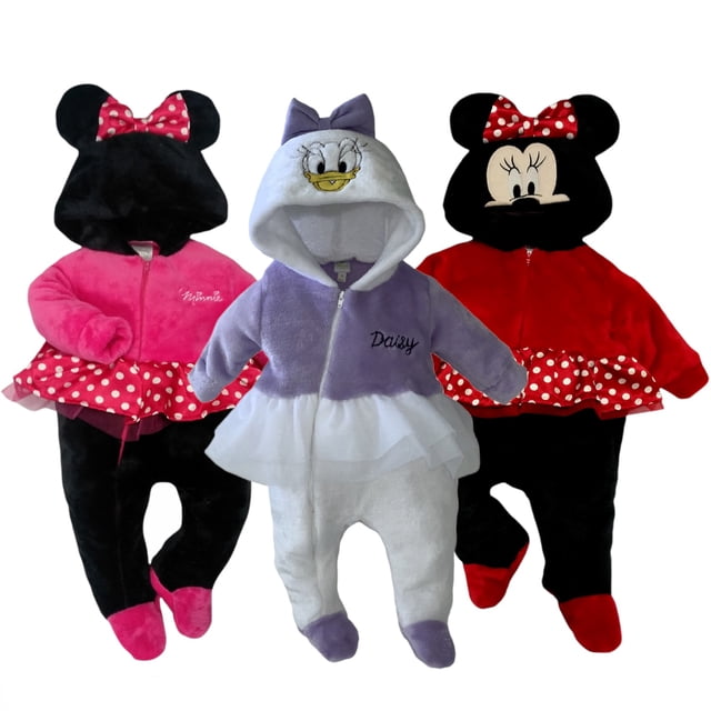 Kit 3 Mamelucos con Gorro Bordado Disney Minnie Fiusha Daisy Minnie