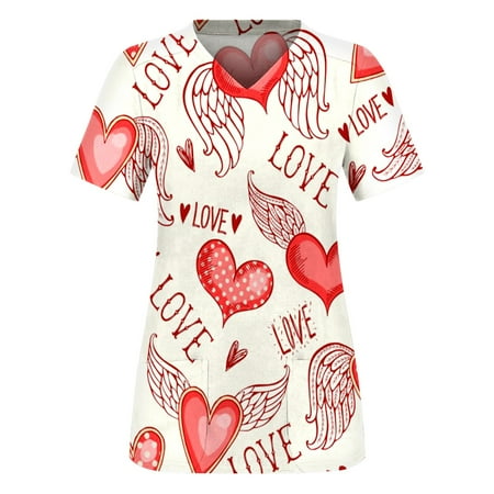 

XHJUN Womens Scrub Tops Plus Size Scrubs for Women Cute Animal Love Heart Floral Print Scrubs Tops Pink XXXL