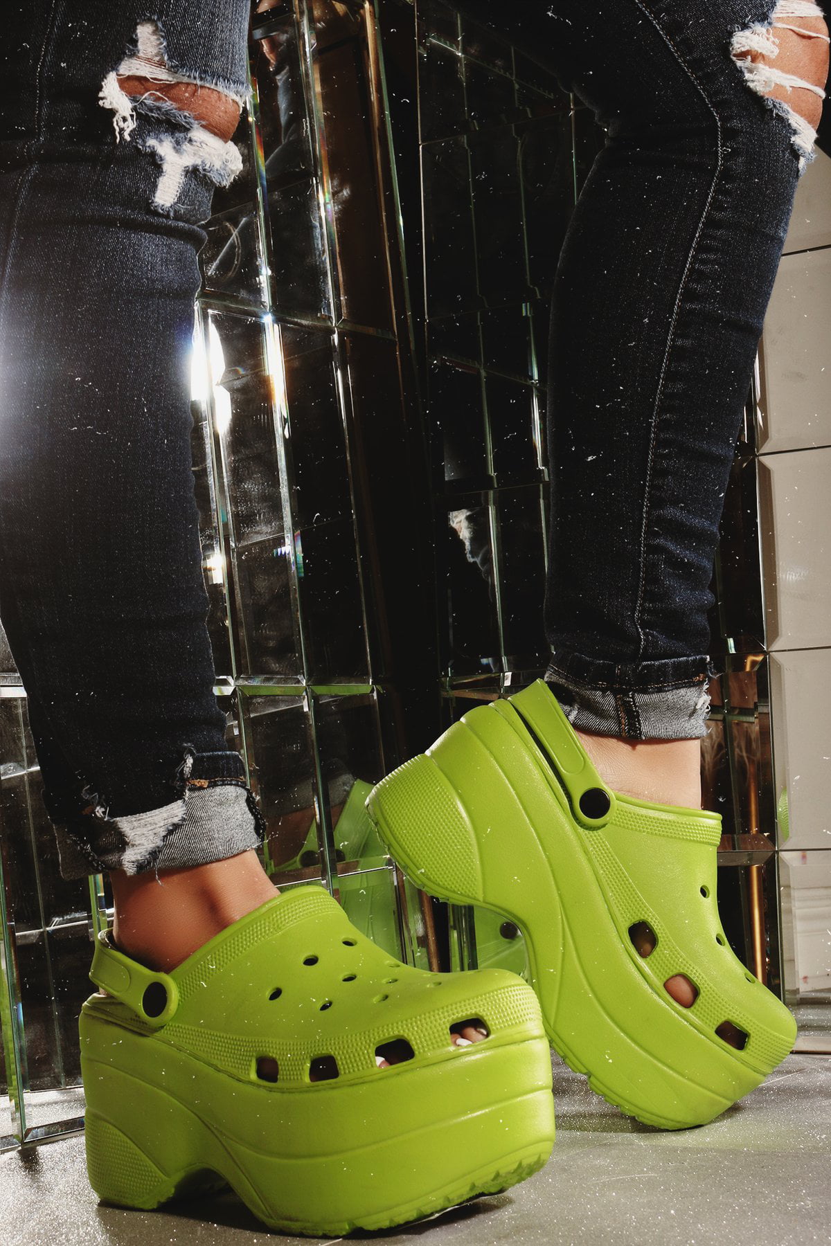 green platform crocs