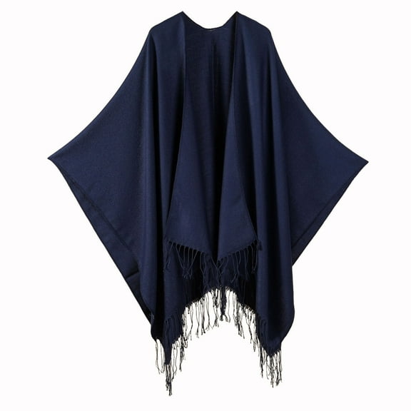 Fauean Women's Shawl Wraps Ladies Winter Warm Open Front Travel Poncho Cardigan Cape Navy One Size