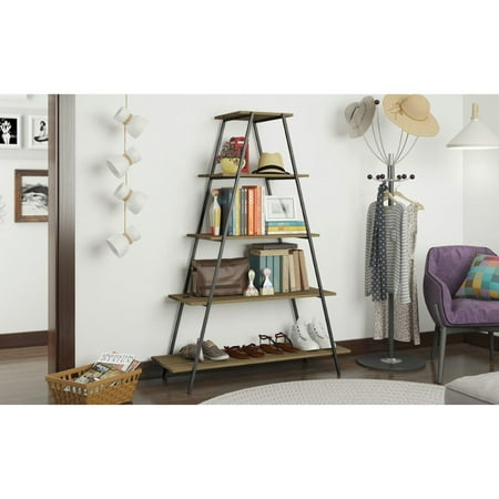 - Ellis Pyramid Bookcase with 5 Shelves in Dark Oak and Black