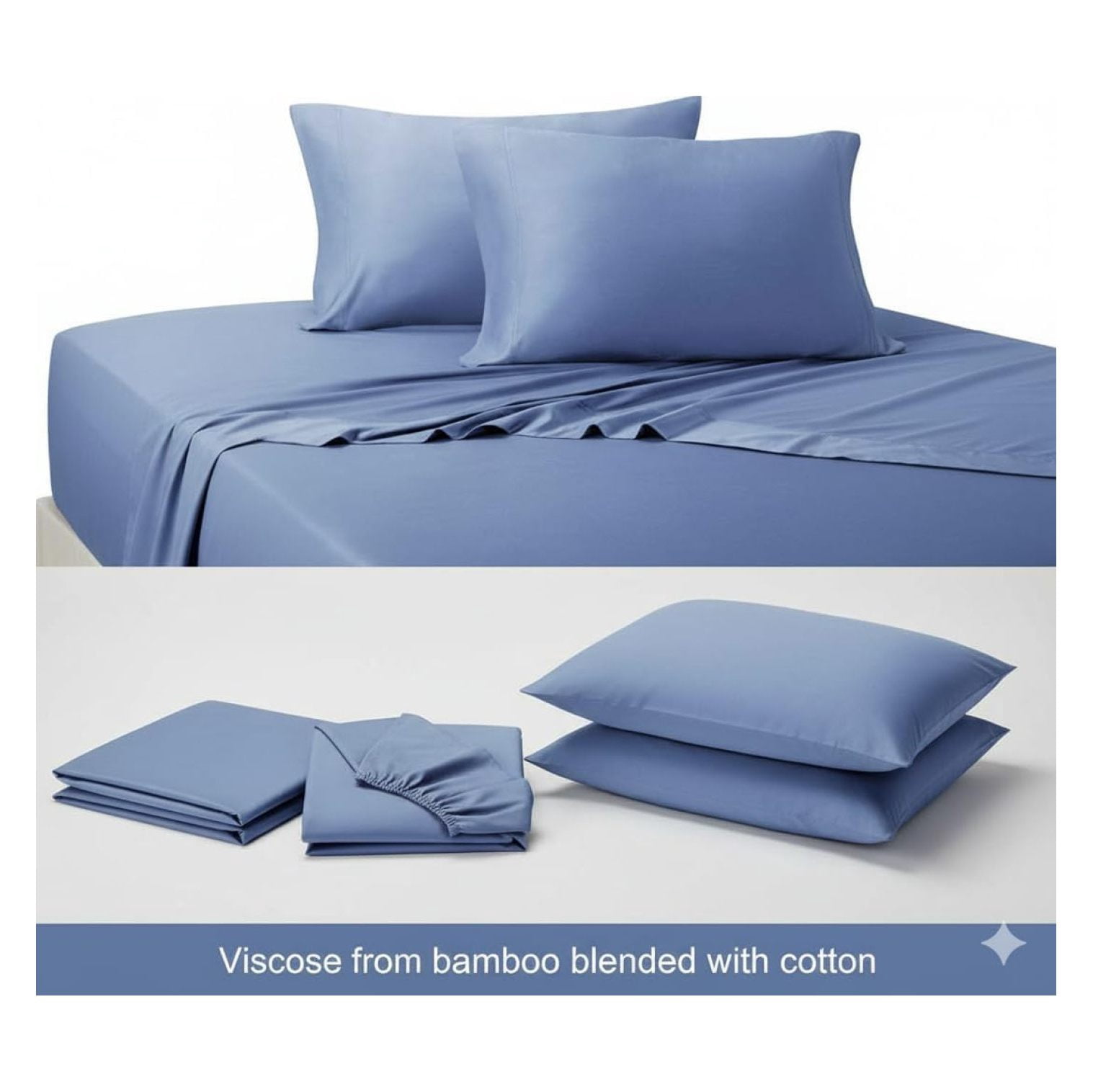 Silky-Soft Viscose from Bamboo-Cotton , King Size, Set of 2 Pillow Cases, Periwinkle