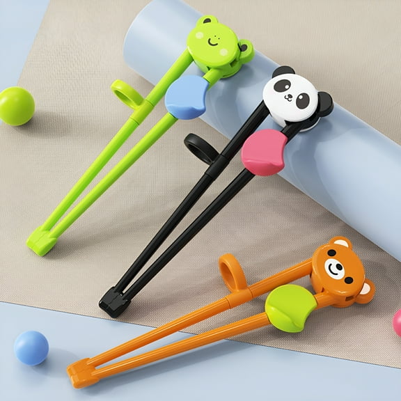 ACDANC 1 Pair Training Chopsticks Comfortable Grip Chewable Ergonomic Design Widen Head Cartoon Eating Train Easy to Clean Cute Bear Kids Food Grade Learning Chopsticks Kitchen Utensils