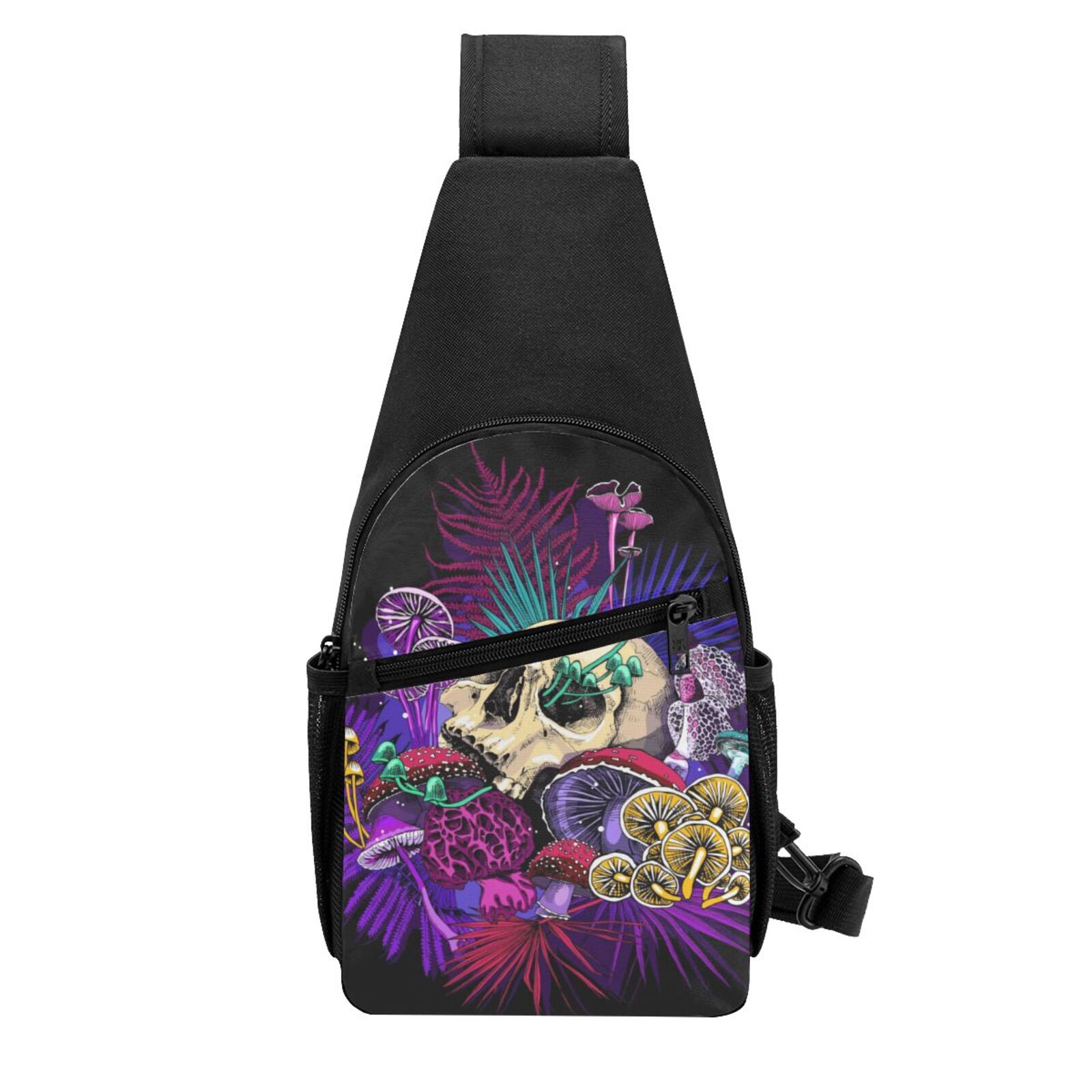 Xecao's Mushrooms and Skull Print Sling Bag: A Versatile Chest, Shoulder, and Crossbody Backpack for Casual Days Out, Perfect for Both Men and Women