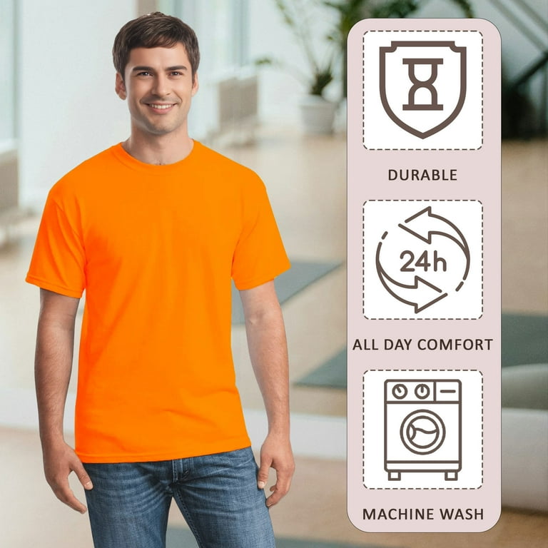 Gildan Men's High Visibility Short Sleeve Safety Work Shirt, 50/50