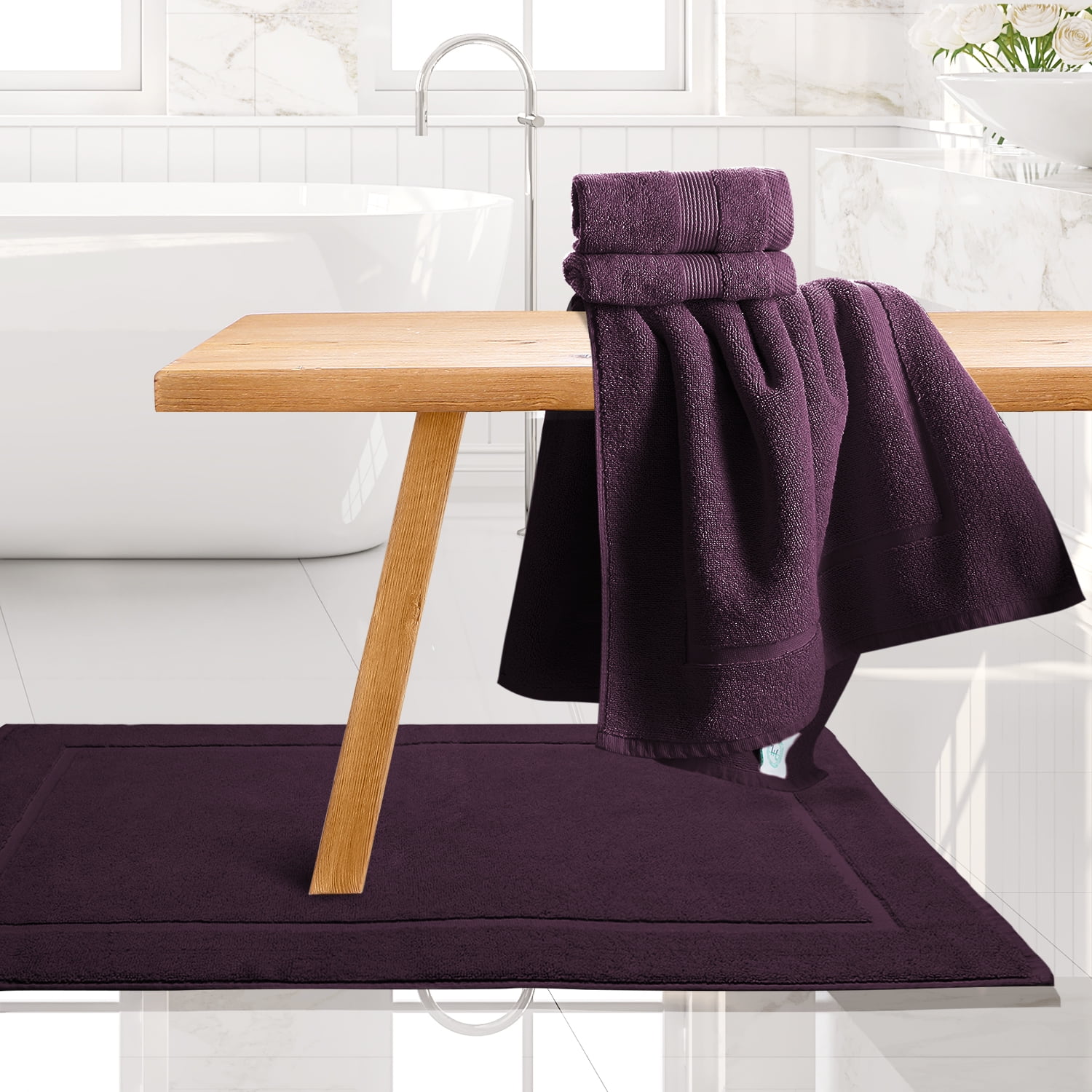 Clara Clark Bath Towels Set, 100% Cotton Luxury Softness 4 Pc Set, Purple