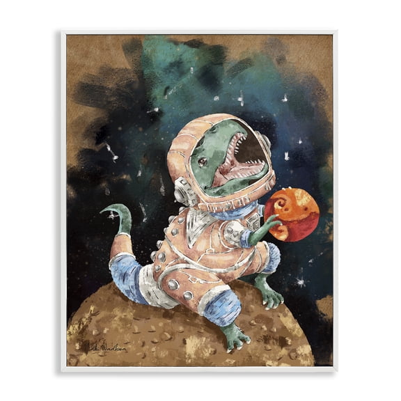 Stupell Industries Contemporary T-Rex in Outer Space White Framed Giclee Art, 16 x 20, by Nidhi Wadhwa