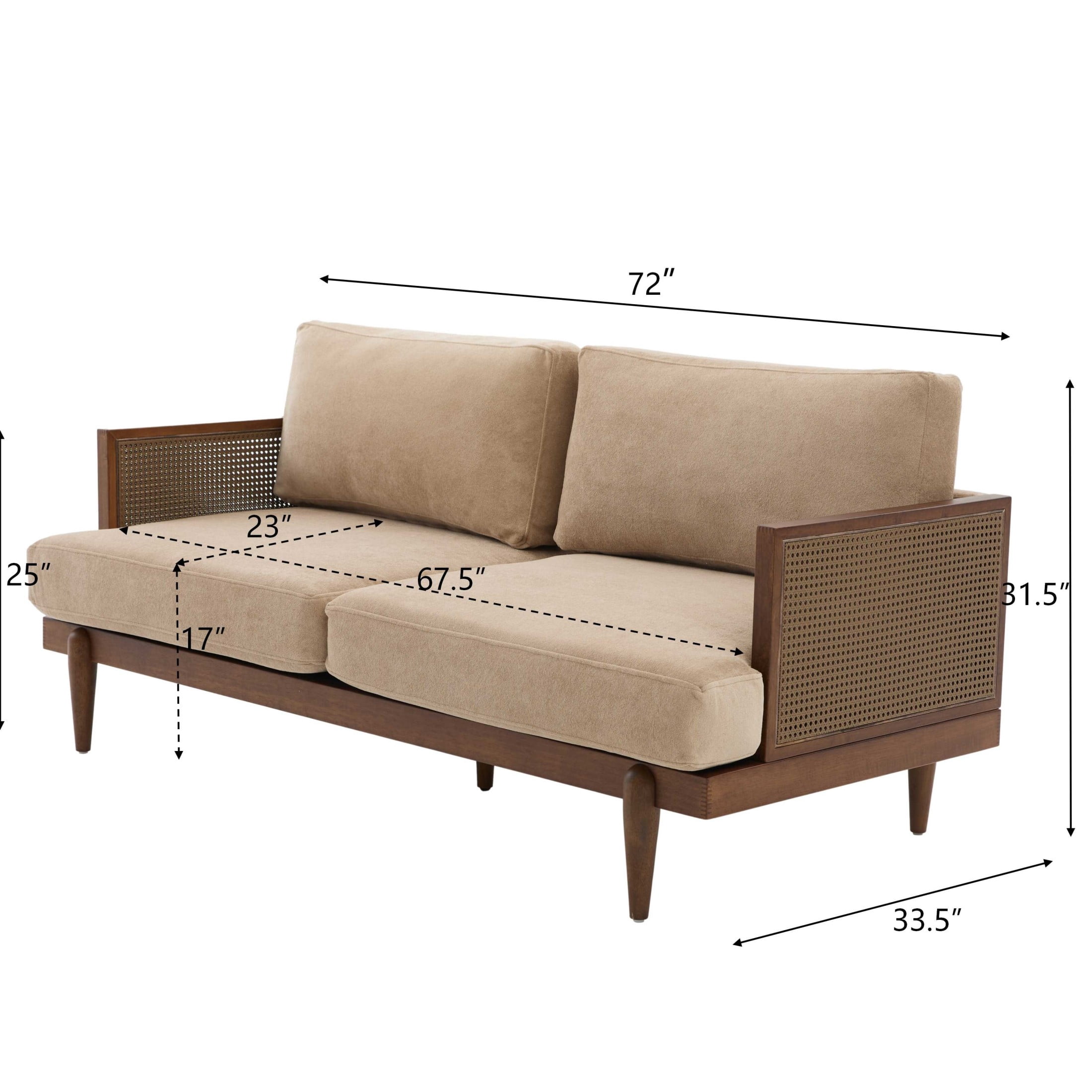 Christopher Knight Home Vintage 72“ Rattan 3-Seat Sofa with Solid Wood Frame, High-Rebound Cushions, Nomad