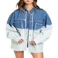 thumbnail image 1 of Veste en Denim Effiloché Surdimensionnée pour Femmes Caitzr, Veste en Jean Décontractée Style Boyfriend, 1 of 7