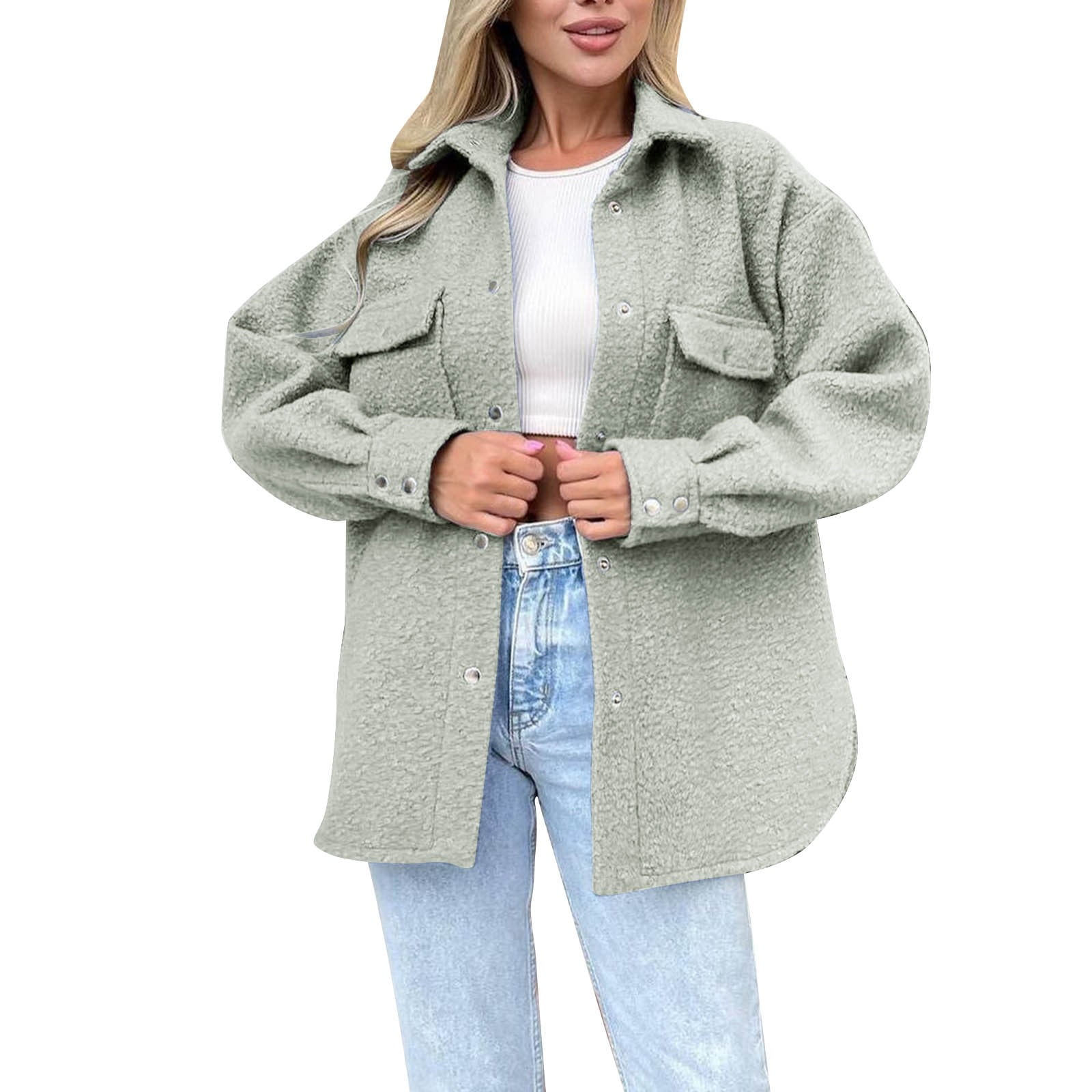 WEIYLL Fall Jackets for Women 2025 Shirt Oversized Button Down Long Shacket Pockets Green Winter Clothes Size XL