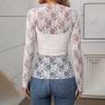 thumbnail image 6 of mgoYE Womens Mesh Long Sleeve Shirts Fashion Clothing Turtle Necks Sheer-Ruched Going Out Tops Fall Summer Outfits Slim Fit Blouses(White,L), 6 of 8