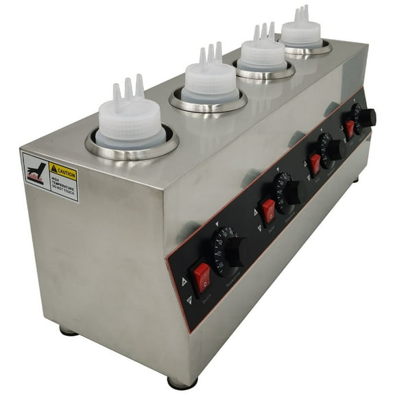 Techtongda 4 Pot Electric Sauce Warmer Hot Fudge Warmer Sauce Dispenser