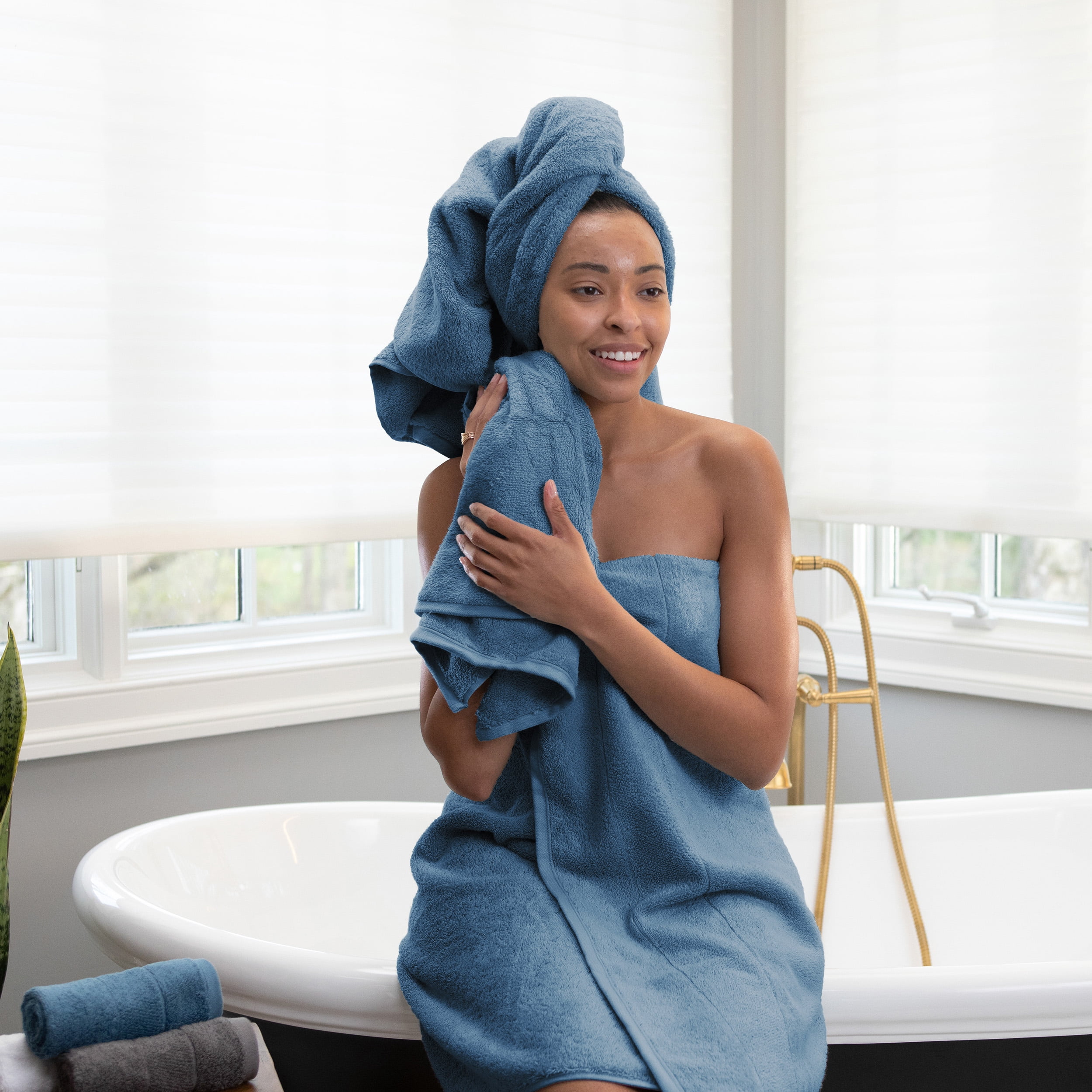 Aston & Arden Turkish Cotton Bath Towels (2-Pack), Thick 600 GSM, 30x60 in., Ultra Soft and Plush, Solid Copen Blue