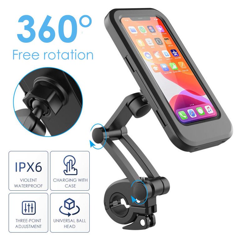 CNKOO Portable Holder Universal Waterproof Motorcycle Bike Scooter Mobile  Phone Holder Bag Phone Support Stand Case for Smartphones Black