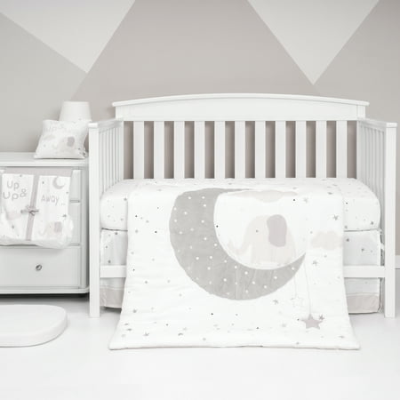 UPC: 0850000087729 | To The Moon 5 Piece Cotton White Gray Baby Crib Bedding Set