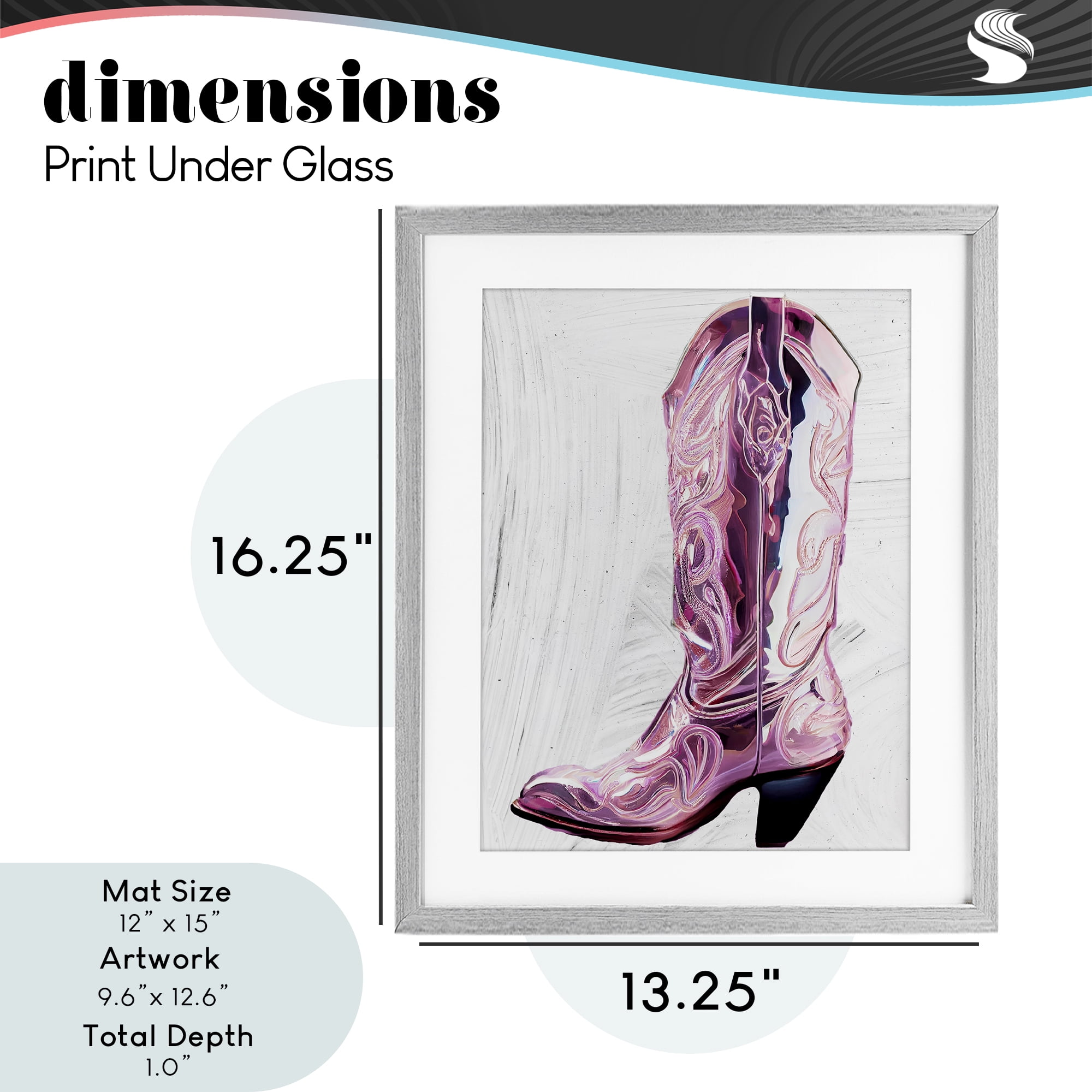 Cowgirl Cinderella's Boot Gray Framed Print Under Glass, design by Sasha