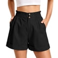 thumbnail image 2 of Utoimkio High Waist Button Shorts for Women Casual Paper Bag Waist Summer Shorts with Pockets, 2 of 7