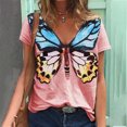 thumbnail image 1 of Pntutb moda mujer cuello en V verano manga corta estampados de mariposa tops camiseta suelta Pntutb Pntutb-8269, 1 of 5