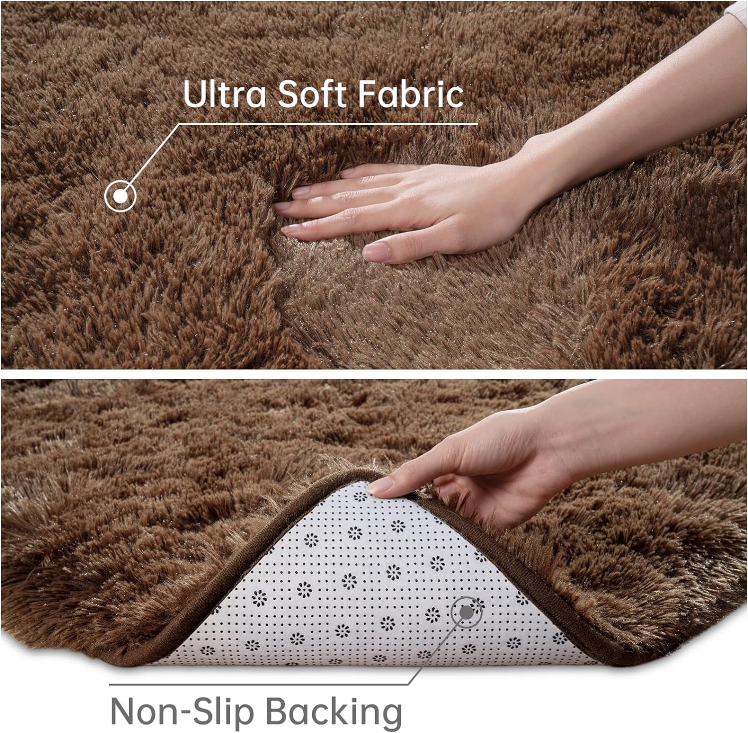 Softlife Soft Rug Living Room Fluffy Rugs for Dorm Room Cute Plush Carpet Bedroom,9' x 12',Brown