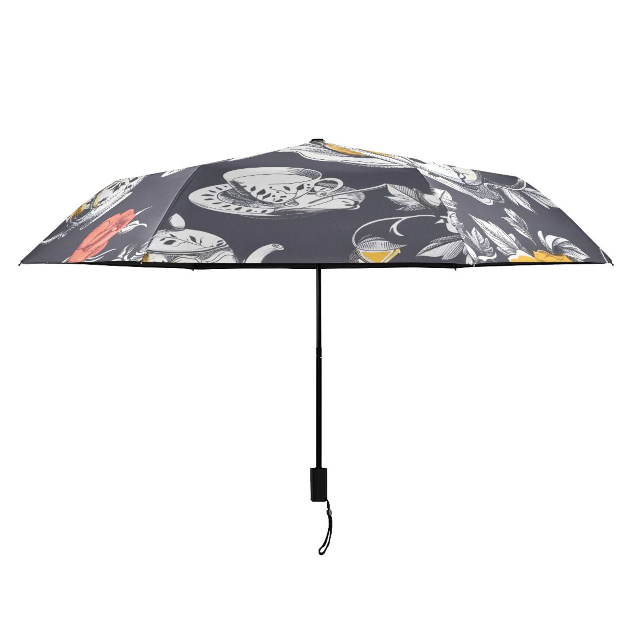 Rose Flower Teacup Teapot Compact Sun Umbrella Windproof Travel Umbrellas for Rain Strong Portable UV Protection