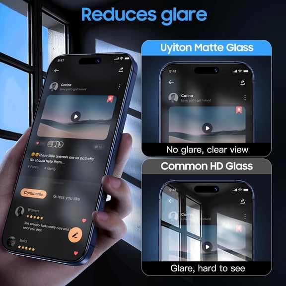 UYWGF-Compatible with iPhone 17 Pro Matte Screen Protector - Anti-Fingerprint [Easy to Install] Shatterproof Full Coverage Smooth as Silk 9H Tempered Glass Screen Cover, 2 Pack