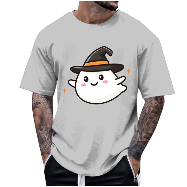Blusas y camisas de manga corta y cuello redondo para hombre. Blusas/camisetas de manga corta con cuello redondo y estampado de Halloween para hombre. Blusa para hombre.