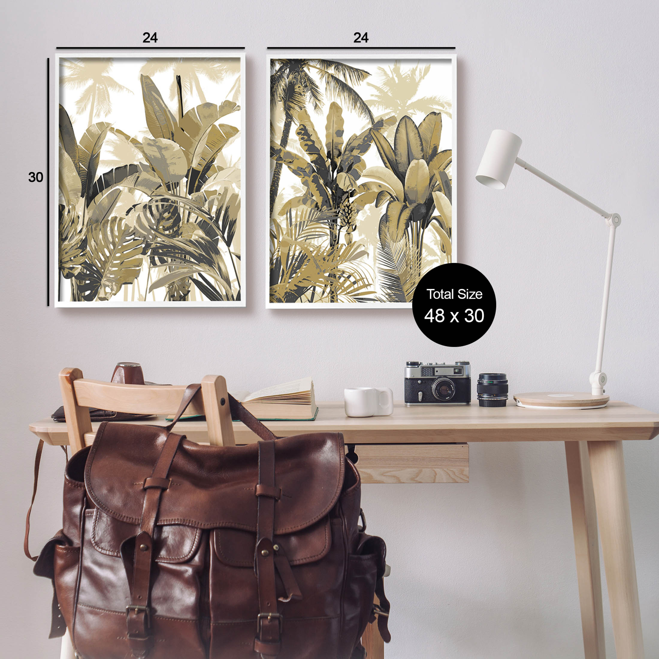 Tropical Jungle Plants Vegetation Botanical & Floral Graphic Art White Framed Art Print Wall Art, Set of 2