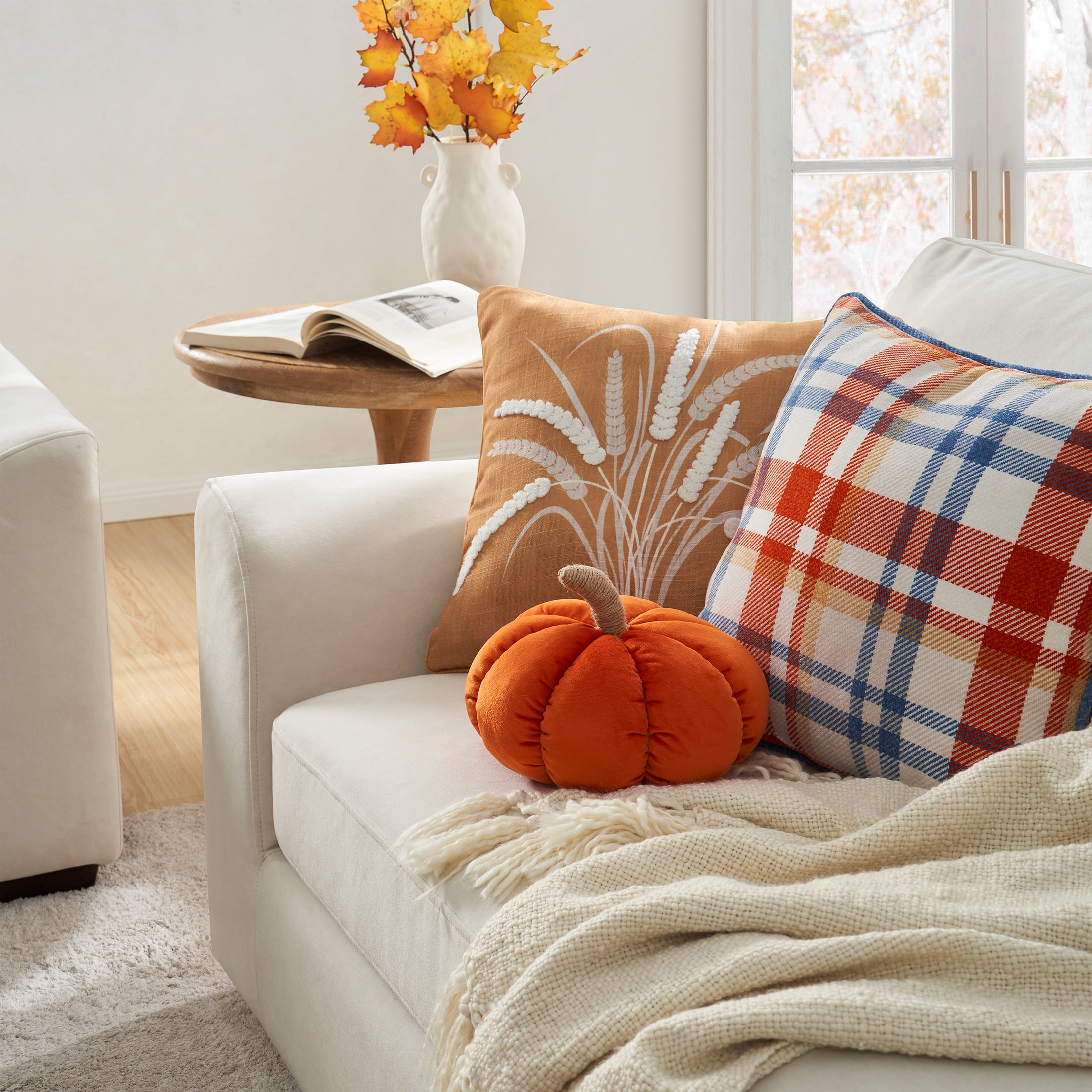 Way to Celebrate 6" x 9" Rust Velvet Pumpkin Shaped Decorative Pillow
