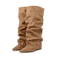 thumbnail image 2 of Xiaoxatg Women's -High Boots Fashion Pointed Toe Heel Stacked Slouchy Folded Over The Knee Boots for Comfortable Stylish Dressy Casual Winter Fall Use 8.5 Brown, 2 of 9