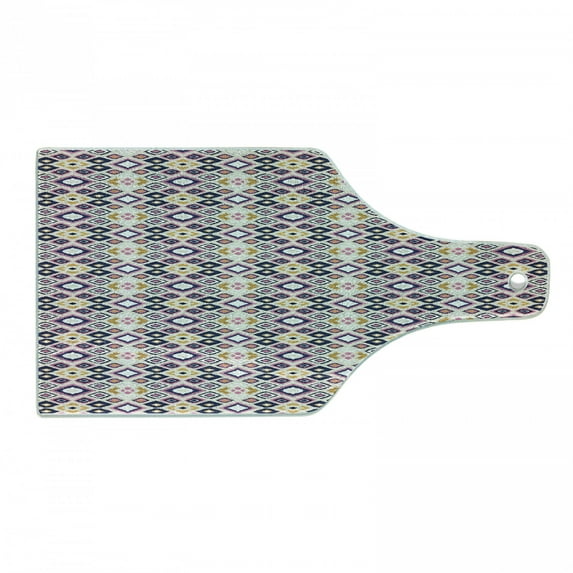 Aztec Cutting Board, Ikat Inspired Design Retro Style Ornaments Continuing, Decorative Tempered Glass Cutting and Serving Board, in 3 Sizes, by Ambesonne