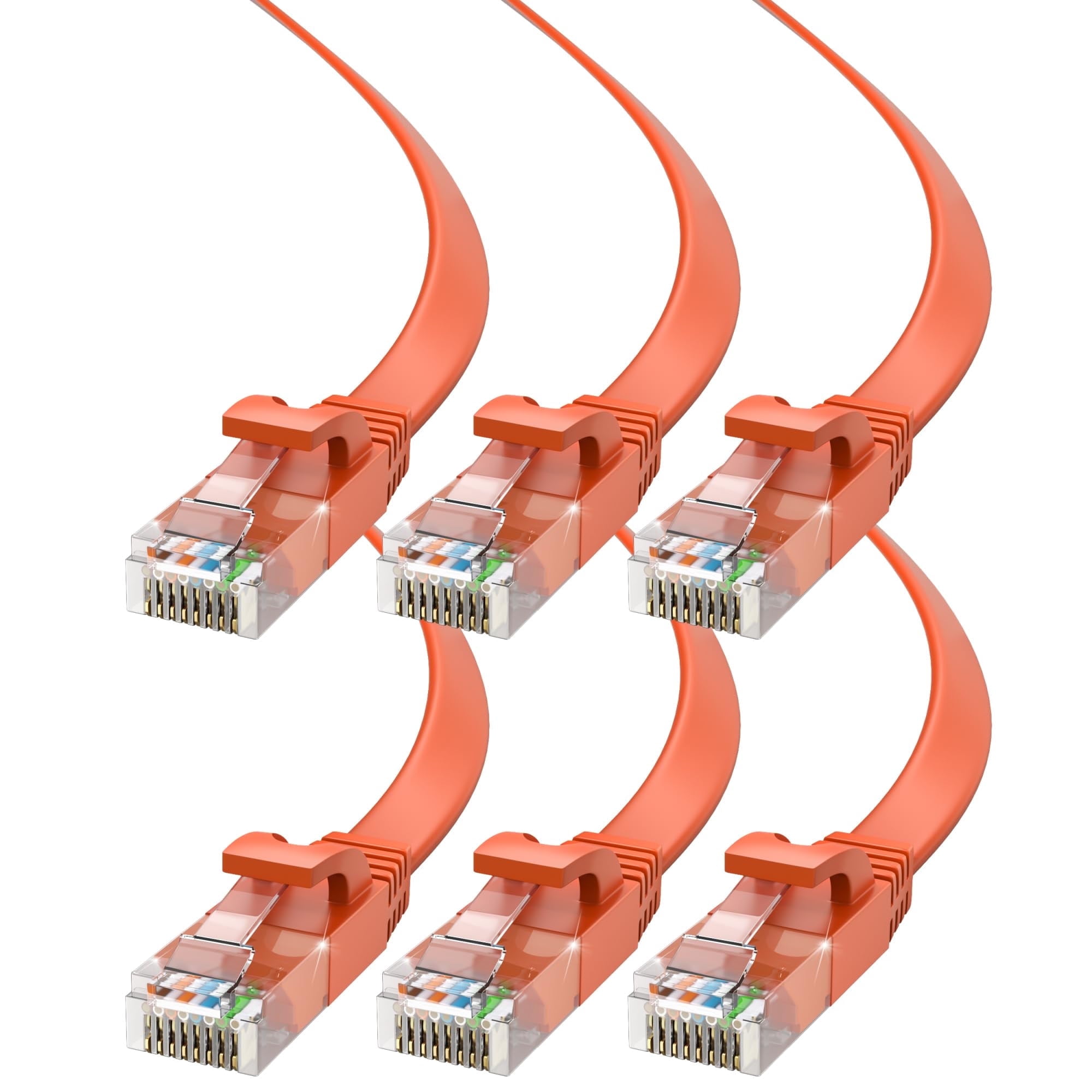 Cat6 Ethernet Cable 2ft, 6-Pack Orange - Flat High-Speed Network Cables for Gaming, Streaming, Router, Modem, PC, PS5, Xbox - Durable & Space-Saving Design
