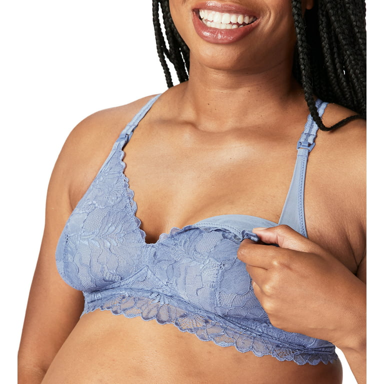 Cake Maternity Chantilly Busty Wire Free Lace Nursing Bralette for  Breastfeeding, Wireless Maternity Bra (for E-G Cups), Blue, Medium