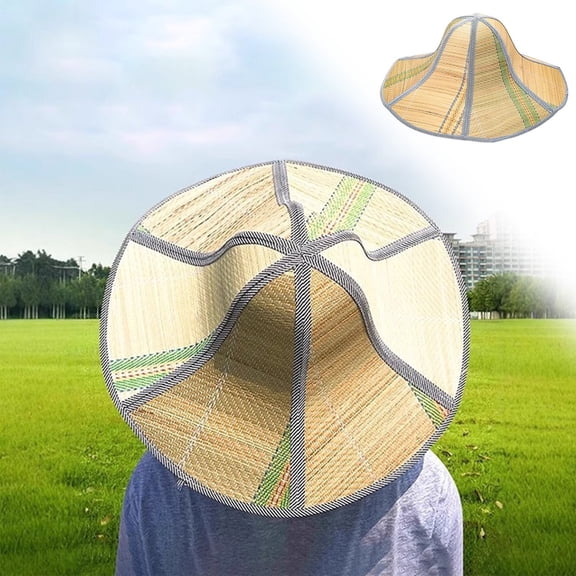 Foldable Bamboo Conical Sun Hat Wide Brim Woven Straw Gardening Cap For Fishing Gardening Hiking Beach Travel(Green-36Cm)