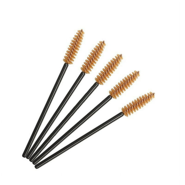 Nvzi 100 piezas de cepillos desechables para rímel de pestañas, extensiones de pestañas, cejas y maquillaje (varilla negra y cabeza marrón)