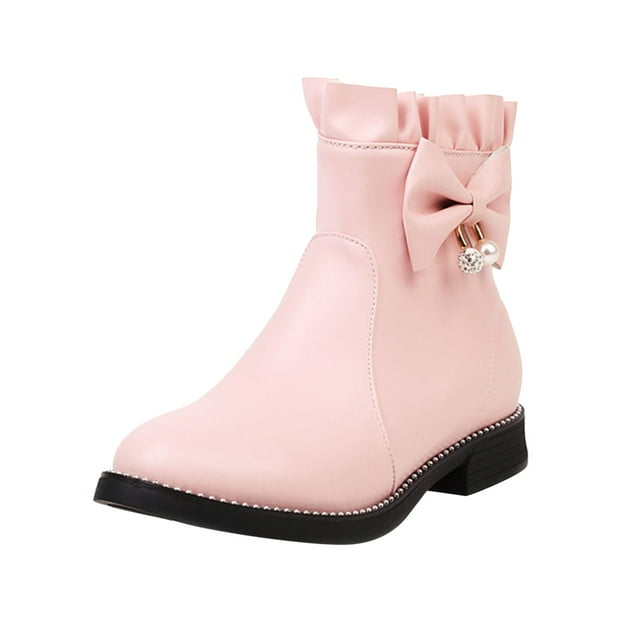 WEAIXIMIUNG Over The Knee Boots Small Calf Ladies Cute Fashion Bow Solid Color Flat Round Toe Square Heel Short Student Style Boots