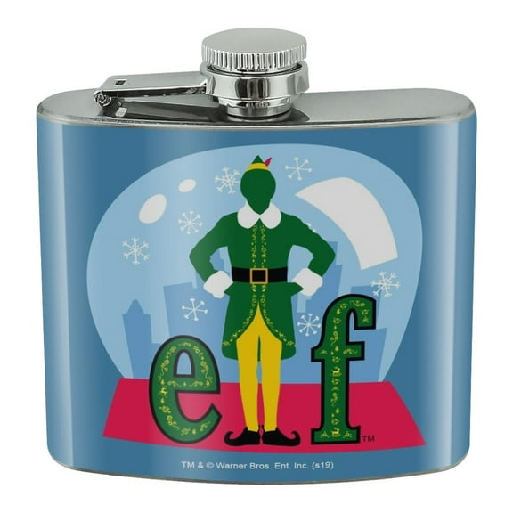 Elf Snow Globed Stainless Steel 5oz Hip Drink Kidney Flask