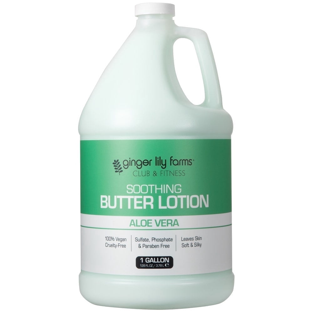 Ginger Lily Farms Club & Fitness Soothing Butter Lotion for Dry Skin, 100% Vegan & Cruelty-Free, Aloe Vera Scent, 1 Gallon (128 fl oz) Refill