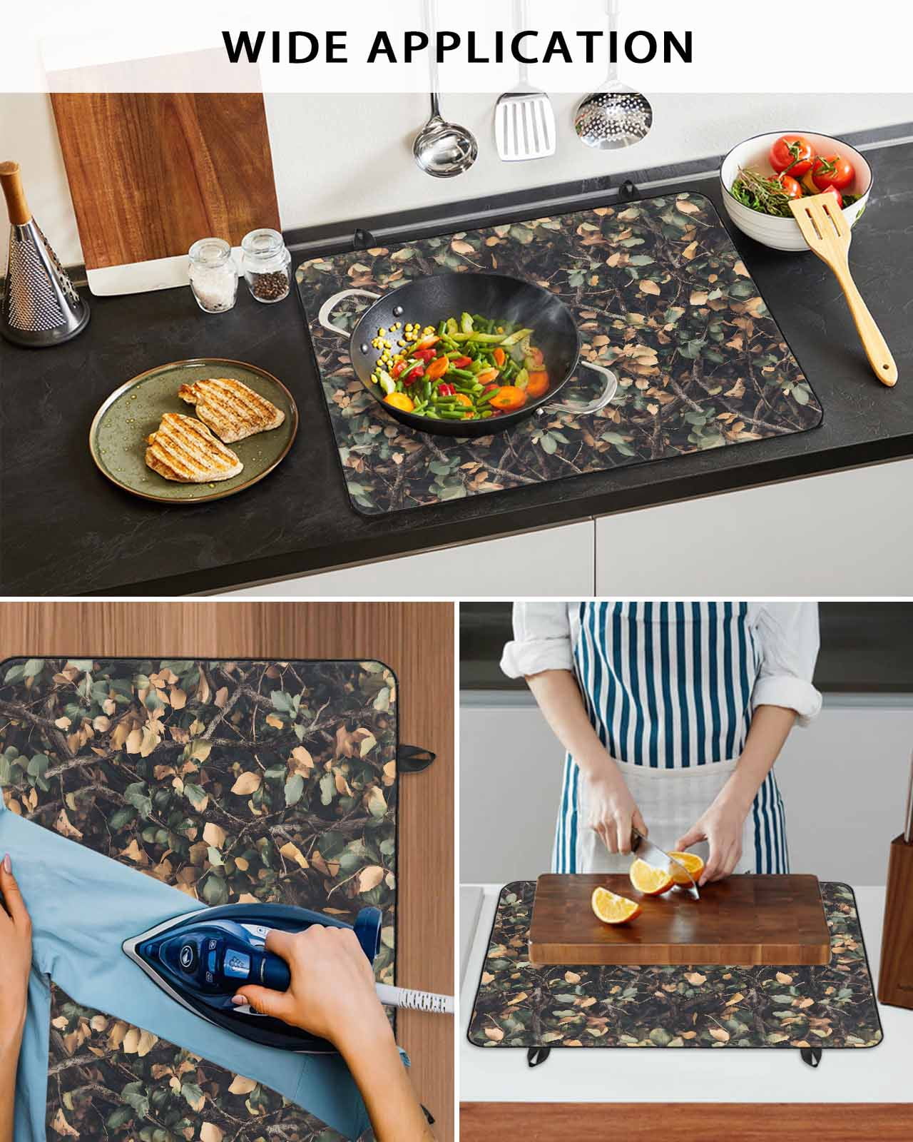 nqOlkjepod Large Induction Cooktop Protector Mat 31"x24", Withered Leaves Retro Stove Top Covers for Electric Stove, Green Yellow Botanical Decorative Stove Burner Cover Mats, Glass Top Stove Cover