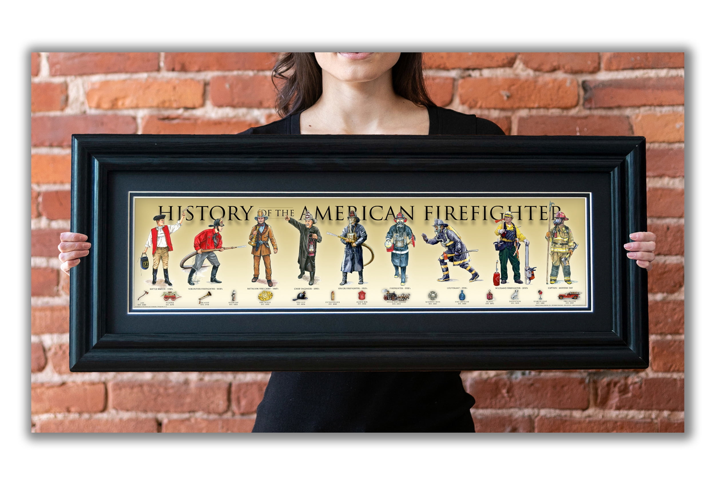 Firefighter - Framed 2” Black Double Matted, Grooved Molding 6"x24”