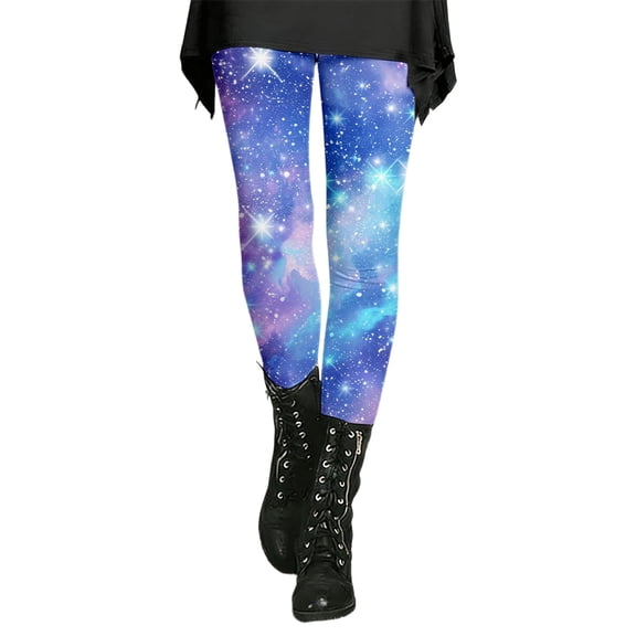 LIIPEE Women Leggings Casual Elastic High Waist Slim Fit Ankle Length Leggings Galaxy Printed Stretchy Workout Yoga Pants Comfortable Soft Breathable Daily Leggings,Light Blue,L