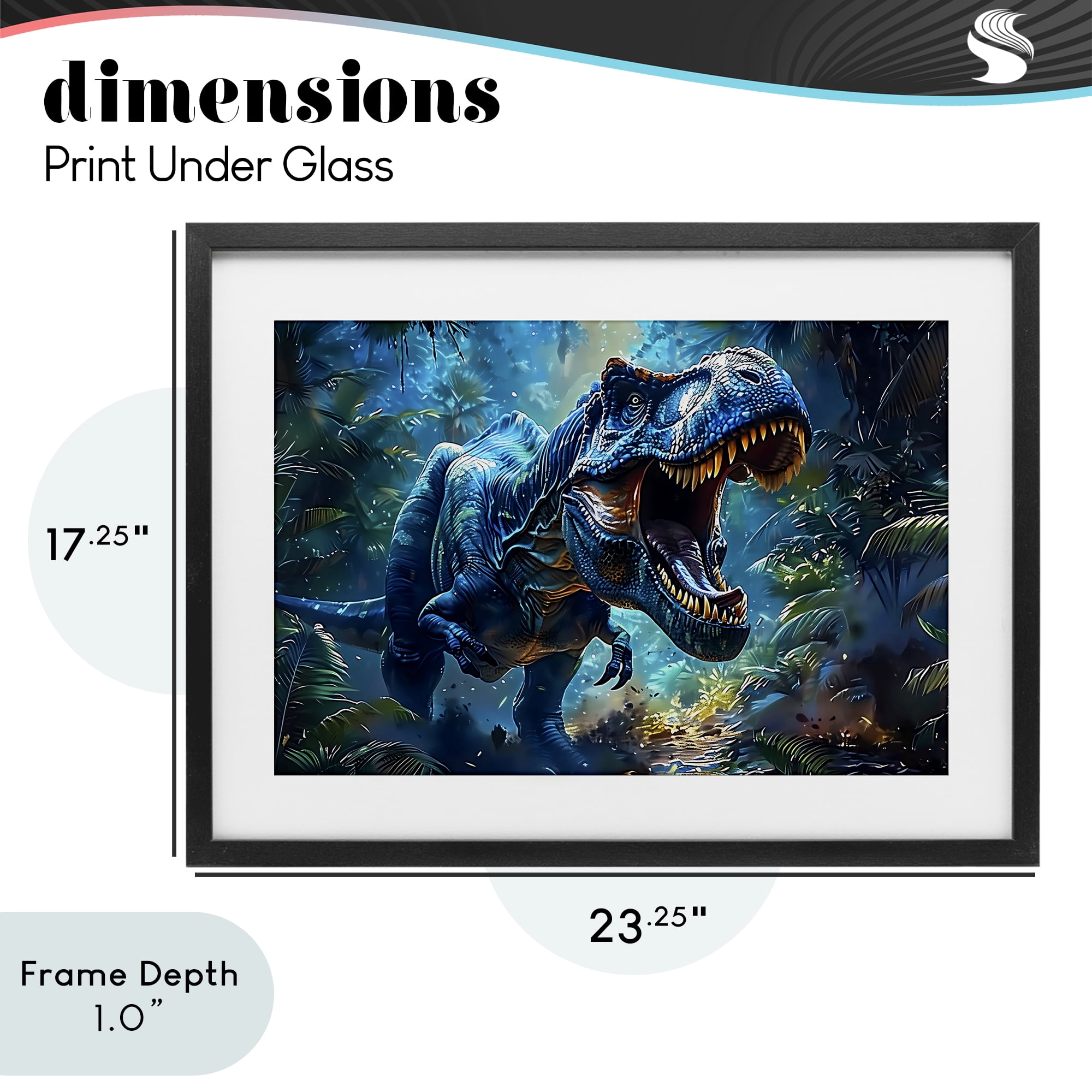 Stupell Industries Blue Toned Dinosaur Roar Black Framed Print Under Glass, design by Creative Studio