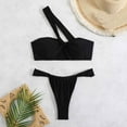 thumbnail image 4 of Wyobmus Women Bikini Sets 2 Piece Swimsuits One Shoulder Twist Strap Top With High Cut Bottom Chest Pad Bathing Suits D-Black, 4 of 4