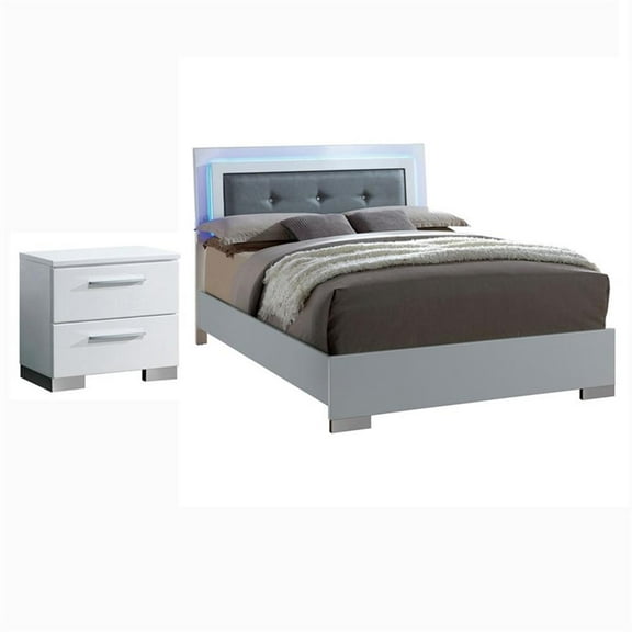 Bowery Hill 2pc Contemporary Wood Bedroom Set - Queen   Nightstand in White