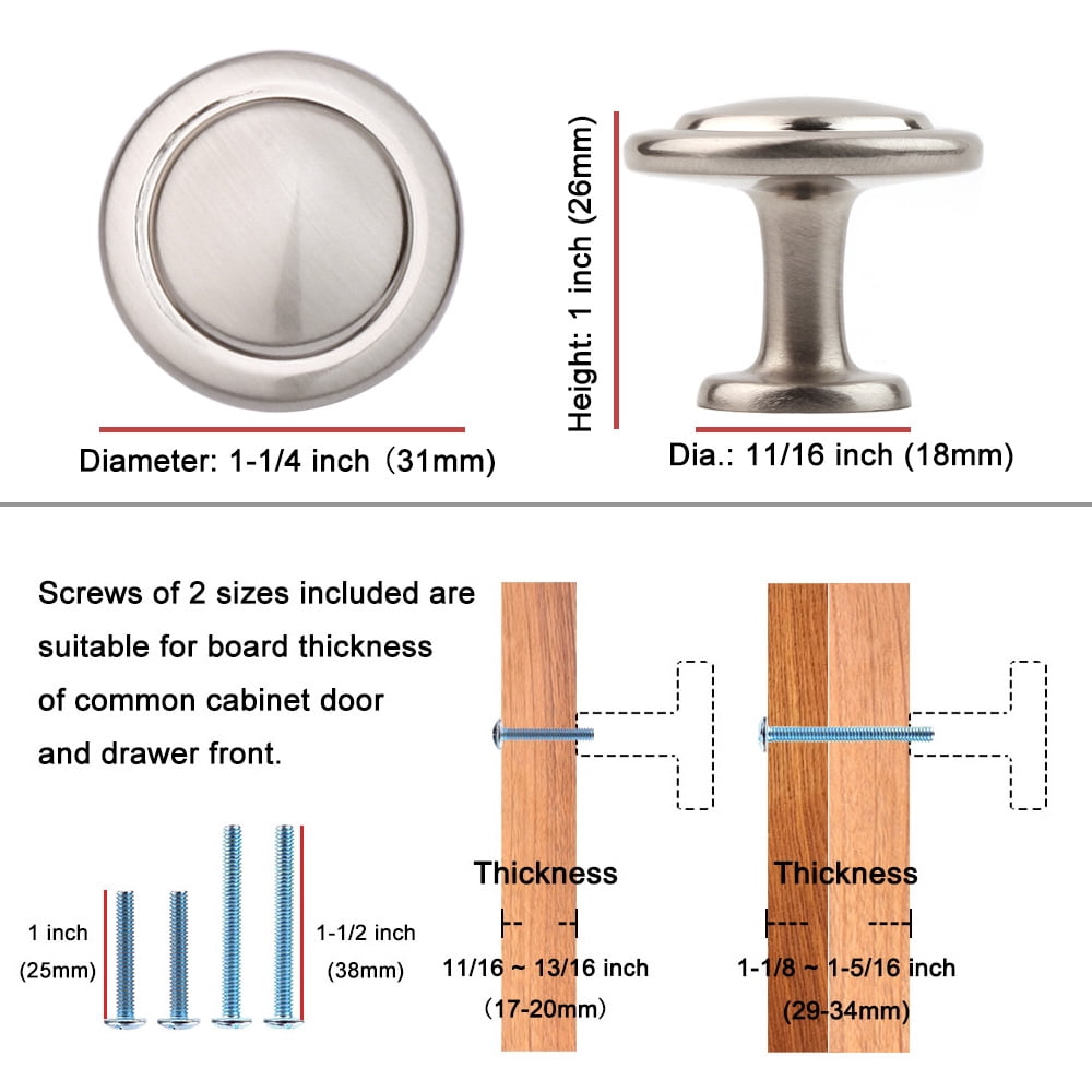 KOOFIZO 10 Pack Stepped Round Cabinet Knob - Brushed Nickel Pull Handle (Dia.31mm / 1.2 Inch)