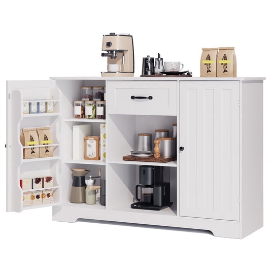Aiho 46" L Kitchen Storage Cabinet, Coffee Bar Cabinet with Adjustable Shelves & Doors & Drawers, Sideboard Buffet Cabinet for Kitchen, Dining Room - White