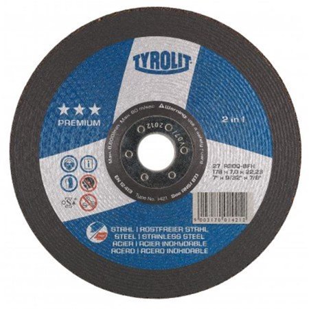 

Diamond Products 34251165 Tyrolit Premium 2-in-1 Depressed Center Wheel for Grinding - 7 x 0.25 x 0.87 in.